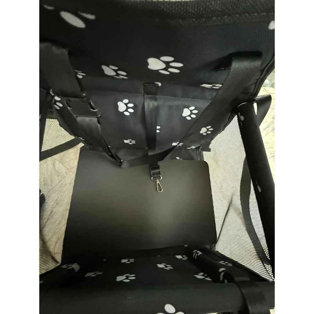 Black Paw Print Pet Car Booster Seat Small Dog Cat Travel Carrier Mesh Sides